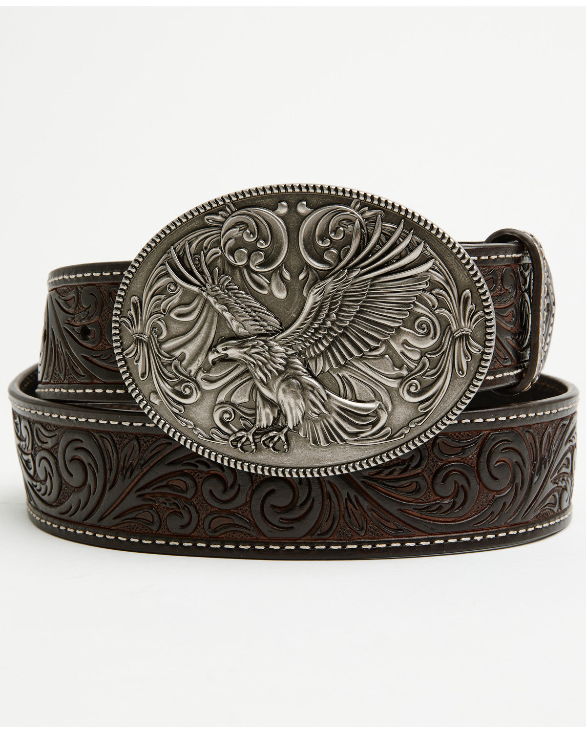 Men's Lander Tooled Leather Buckle Belt Chestnut