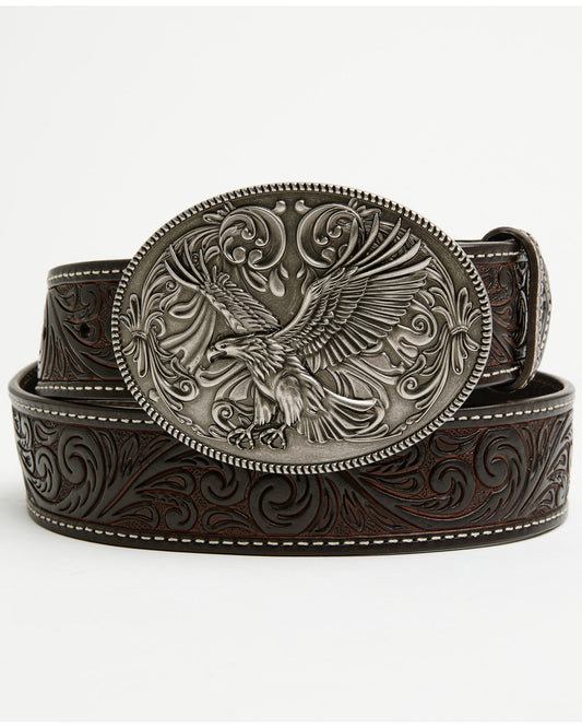 Men's Lander Tooled Leather Buckle Belt Chestnut