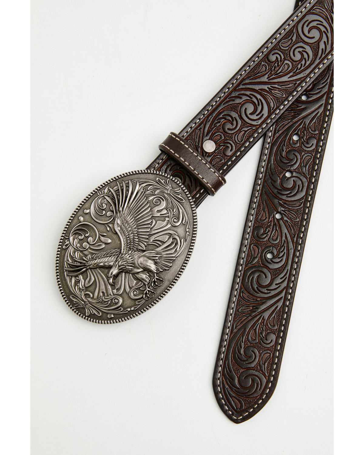 Men's Lander Tooled Leather Buckle Belt Chestnut