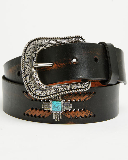 Men's Concho Whipstitch Belt Black