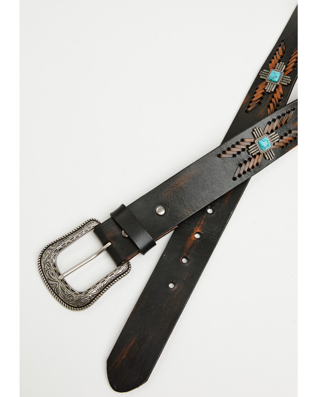 Men's Concho Whipstitch Belt Black