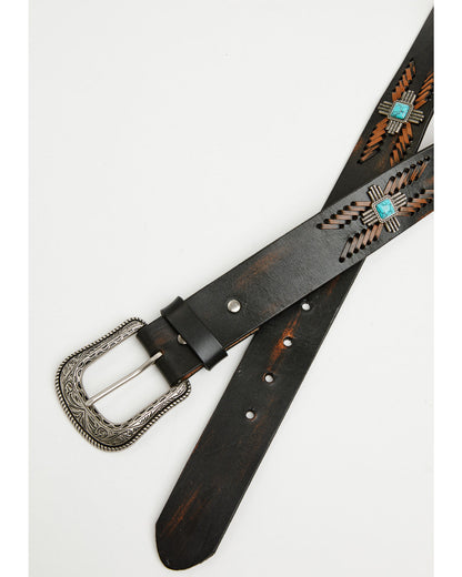 Men's Concho Whipstitch Belt Black