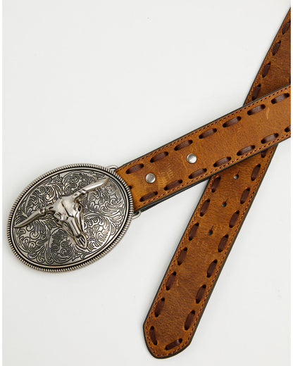 Men's Longhorn Whipstitch Buckle Belt Brown