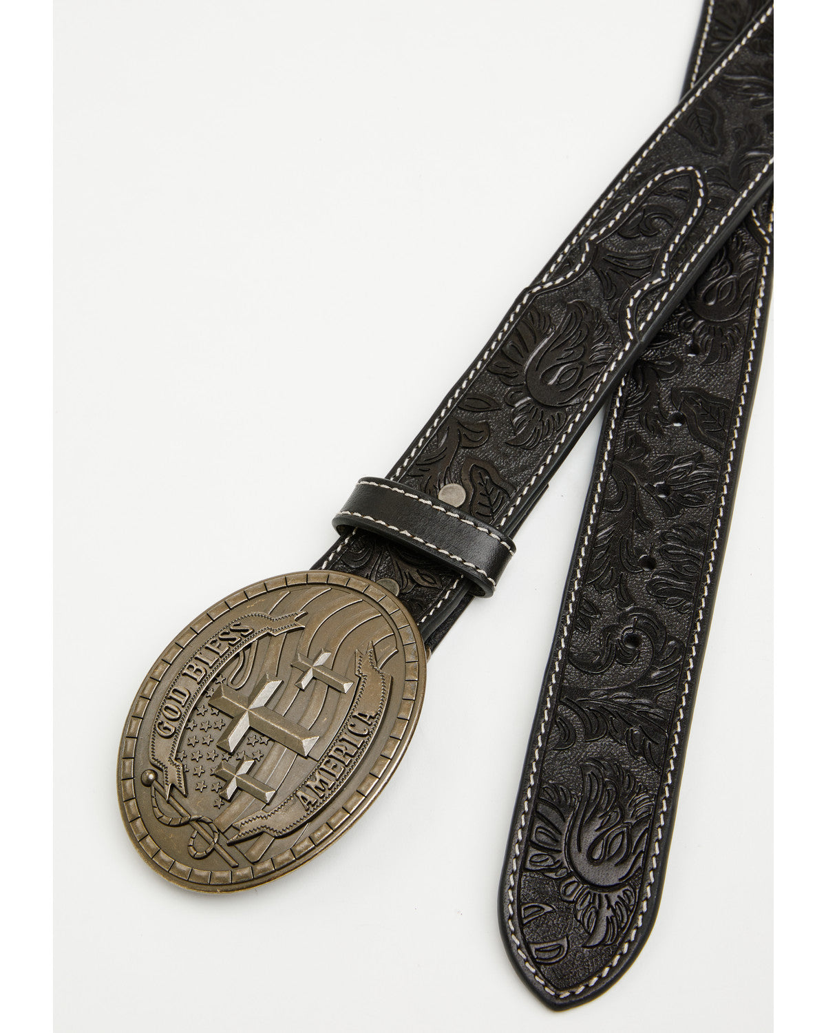 Men's God Bless America Tooled Buckle Belt Black
