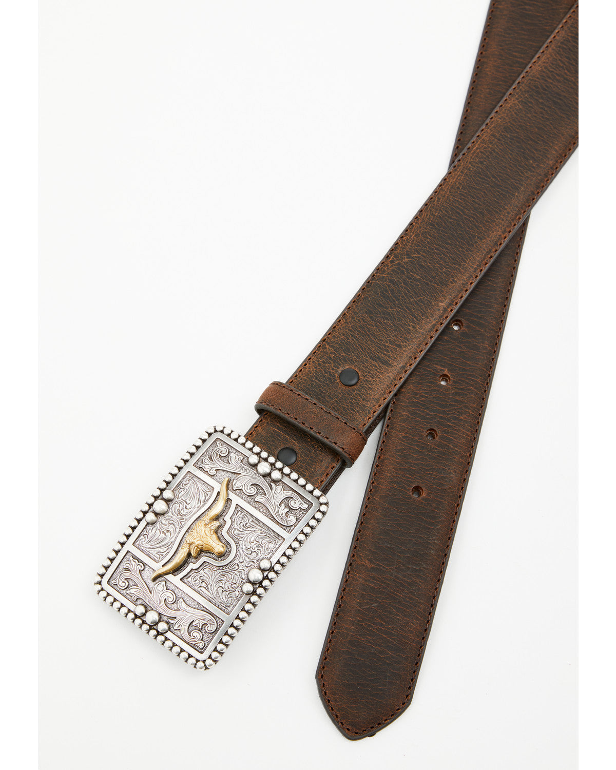 Men's Filigree Longhorn Leather Belt Brown