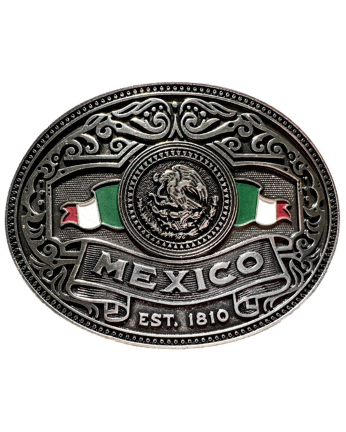 Men's Mexico Flag Belt Buckle Silver