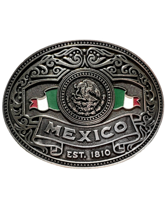 Men's Mexico Flag Belt Buckle Silver