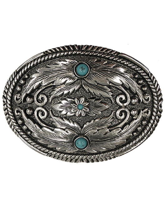 Fancy Feathers Turquoise Belt Buckle Silver