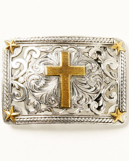 Men's Filigree Cross Belt Buckle Silver