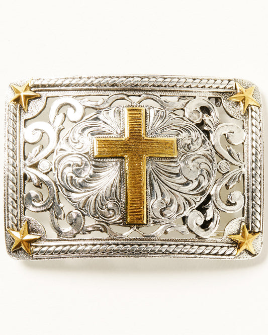 Men's Filigree Cross Belt Buckle Silver