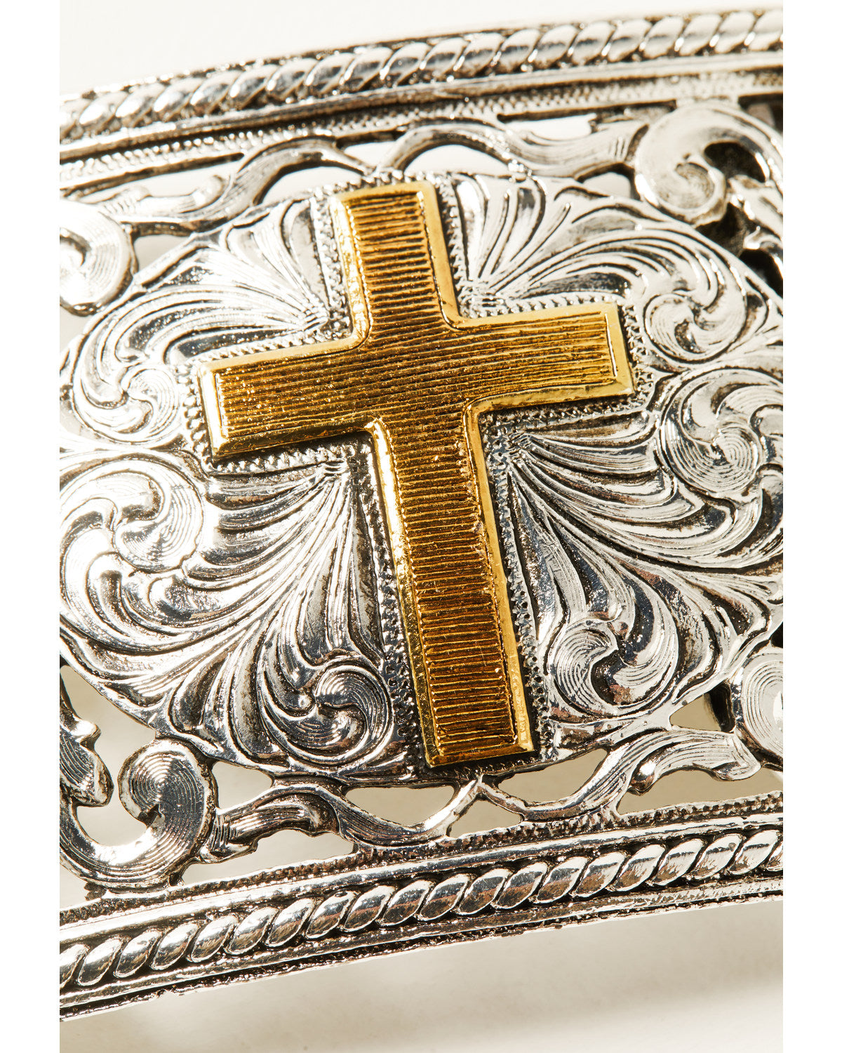 Men's Filigree Cross Belt Buckle Silver