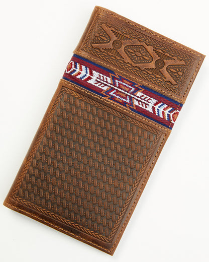 Men's Leroy Leather Southwestern Woven Inlay Rodeo Wallet Brown