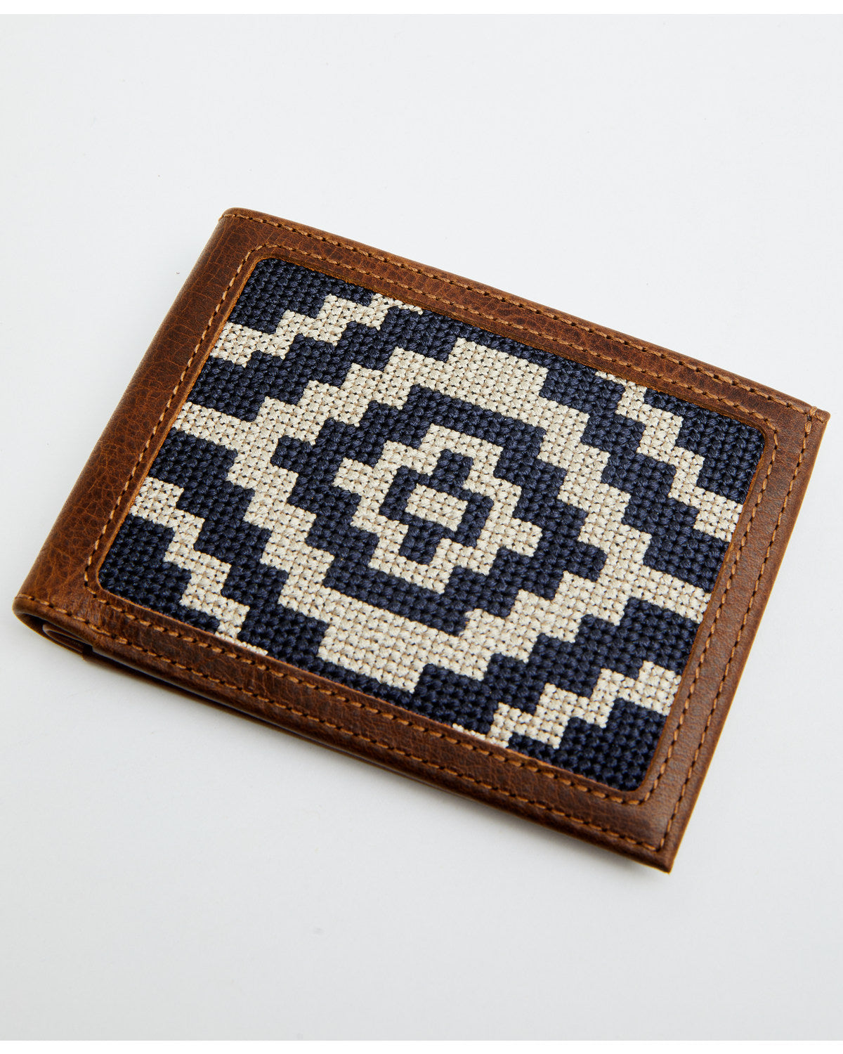 Men's Southwestern Woven Leather Bi-Fold Wallet Navy