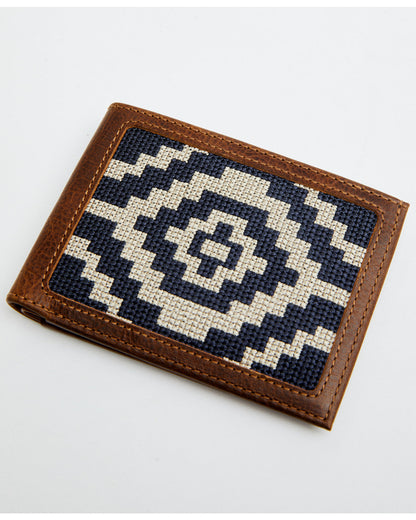 Men's Southwestern Woven Leather Bi-Fold Wallet Navy