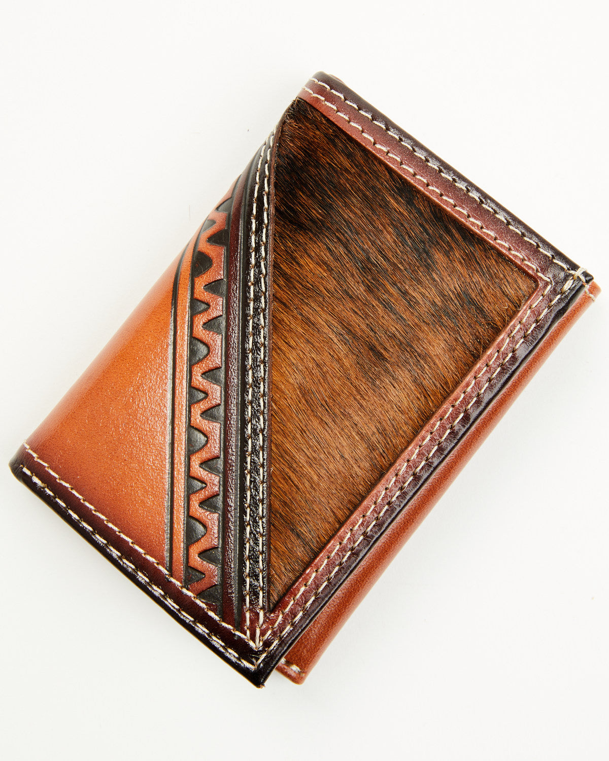 Men's Embossed Hairon Trifold Wallet Brown