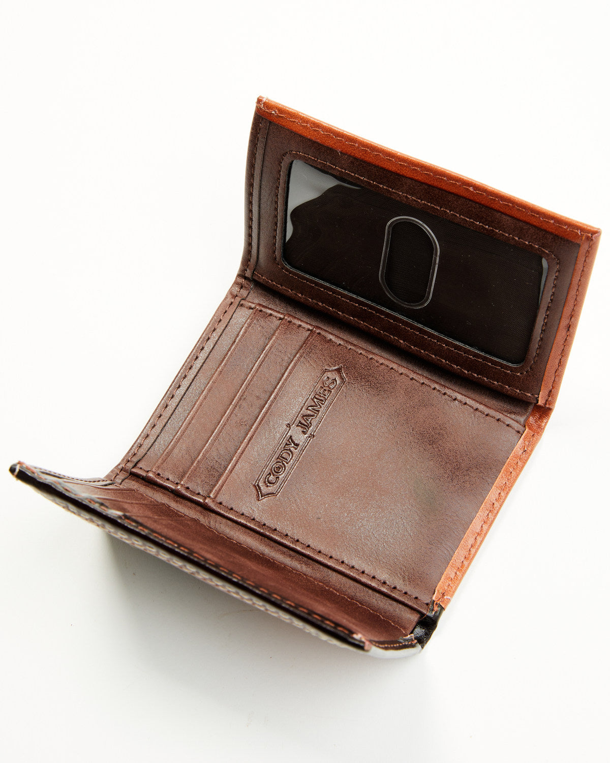 Men's Embossed Hairon Trifold Wallet Brown