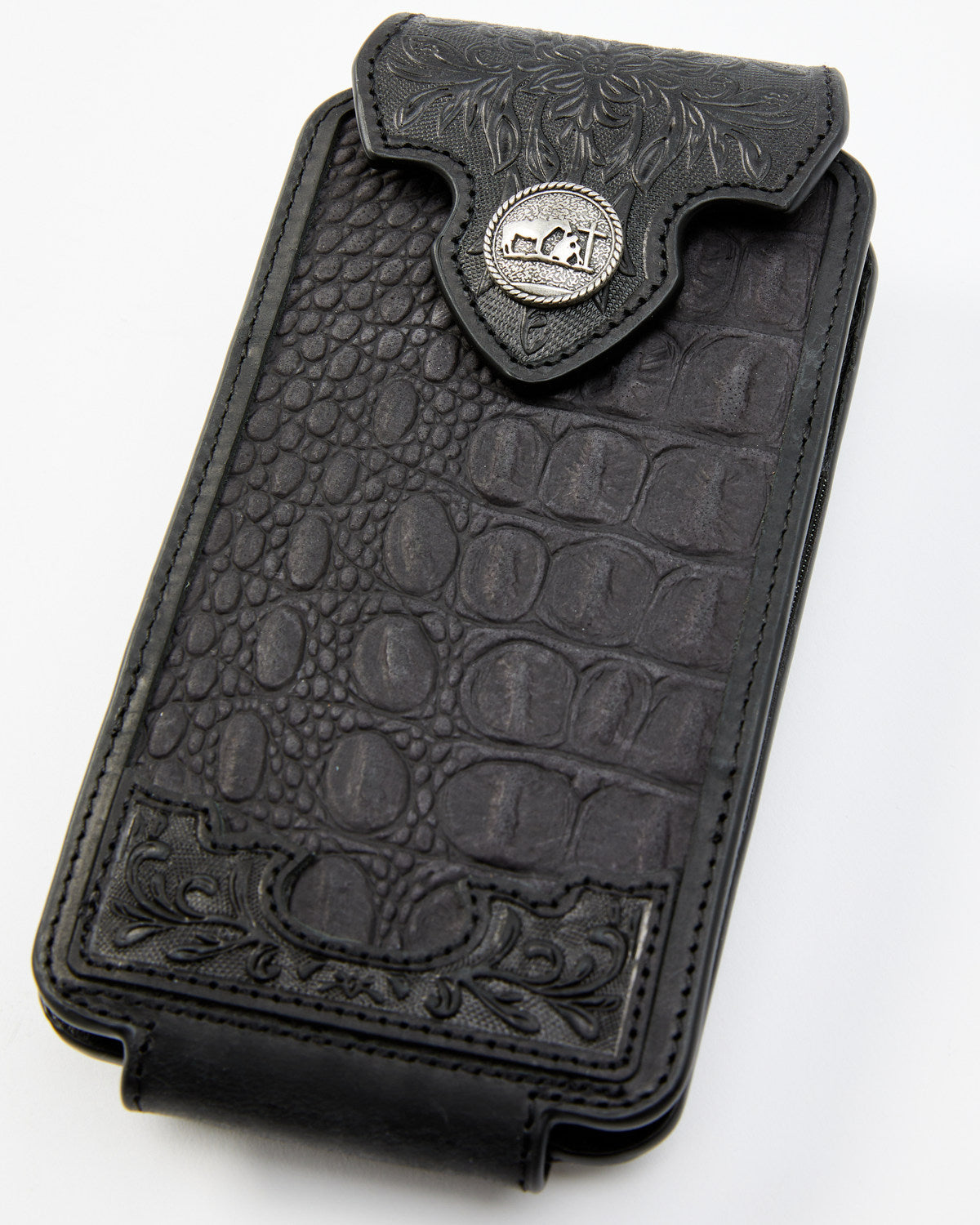 Men's Crocodile Embossed Cell Phone Case Black