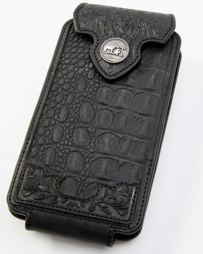 Men's Crocodile Embossed Cell Phone Case Black
