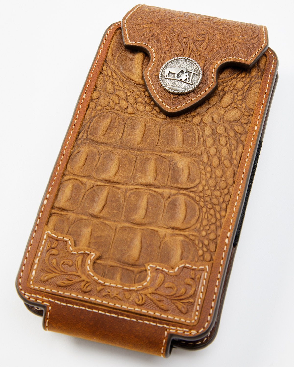 Men's Crocodile Embossed Cell Phone Case Brown