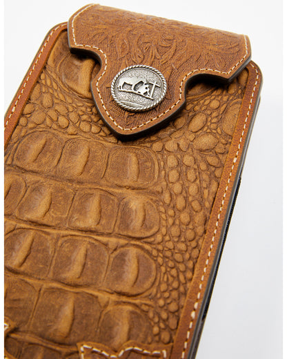 Men's Crocodile Embossed Cell Phone Case Brown