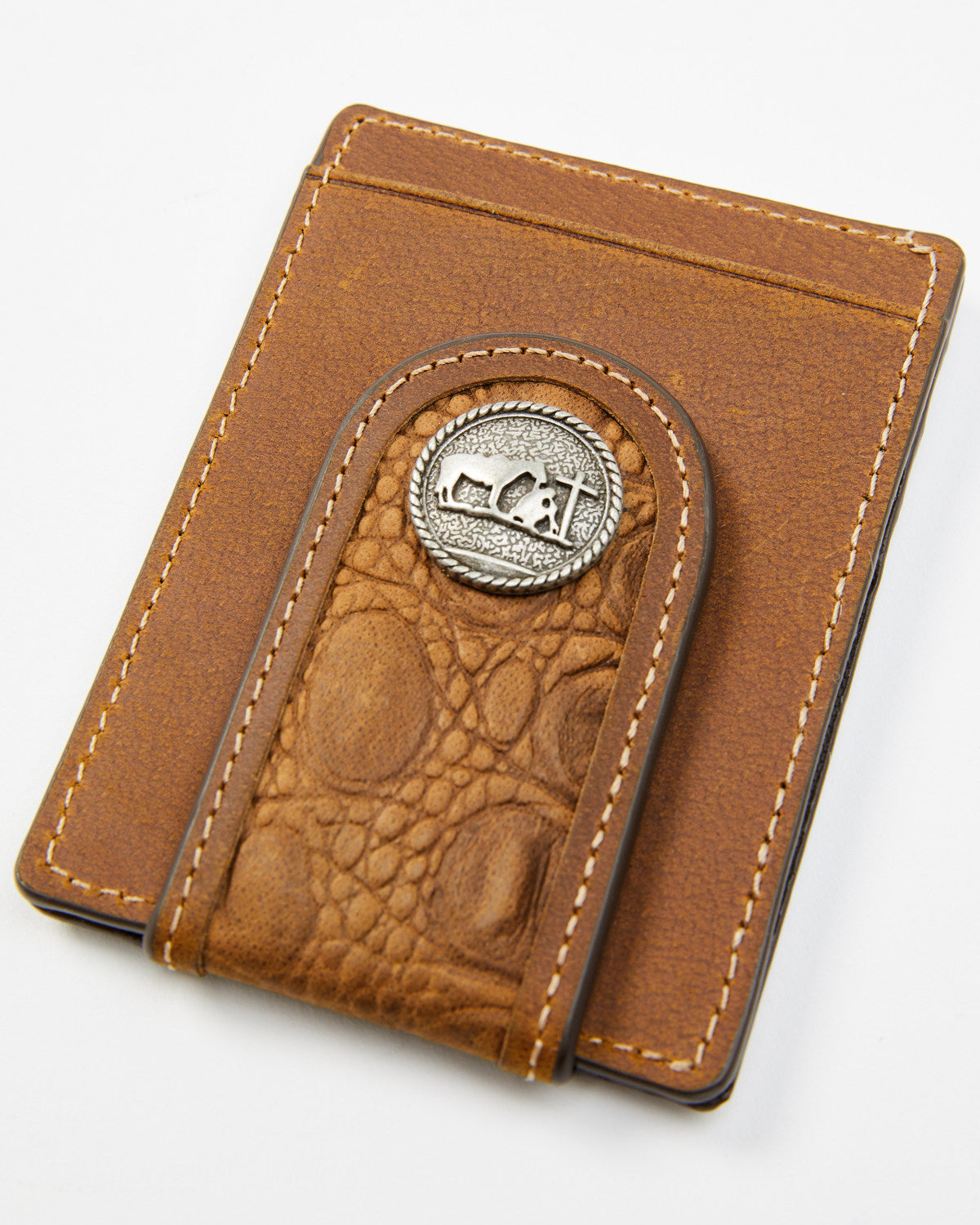 Men's Crocodile Embossed Money Clip Wallet Brown