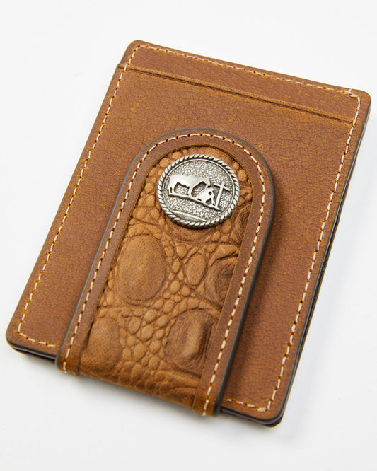 Men's Crocodile Embossed Money Clip Wallet Brown