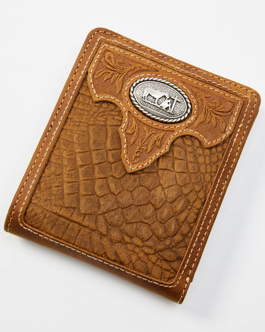 Men's Crocodile Embossed Bifold Wallet Brown