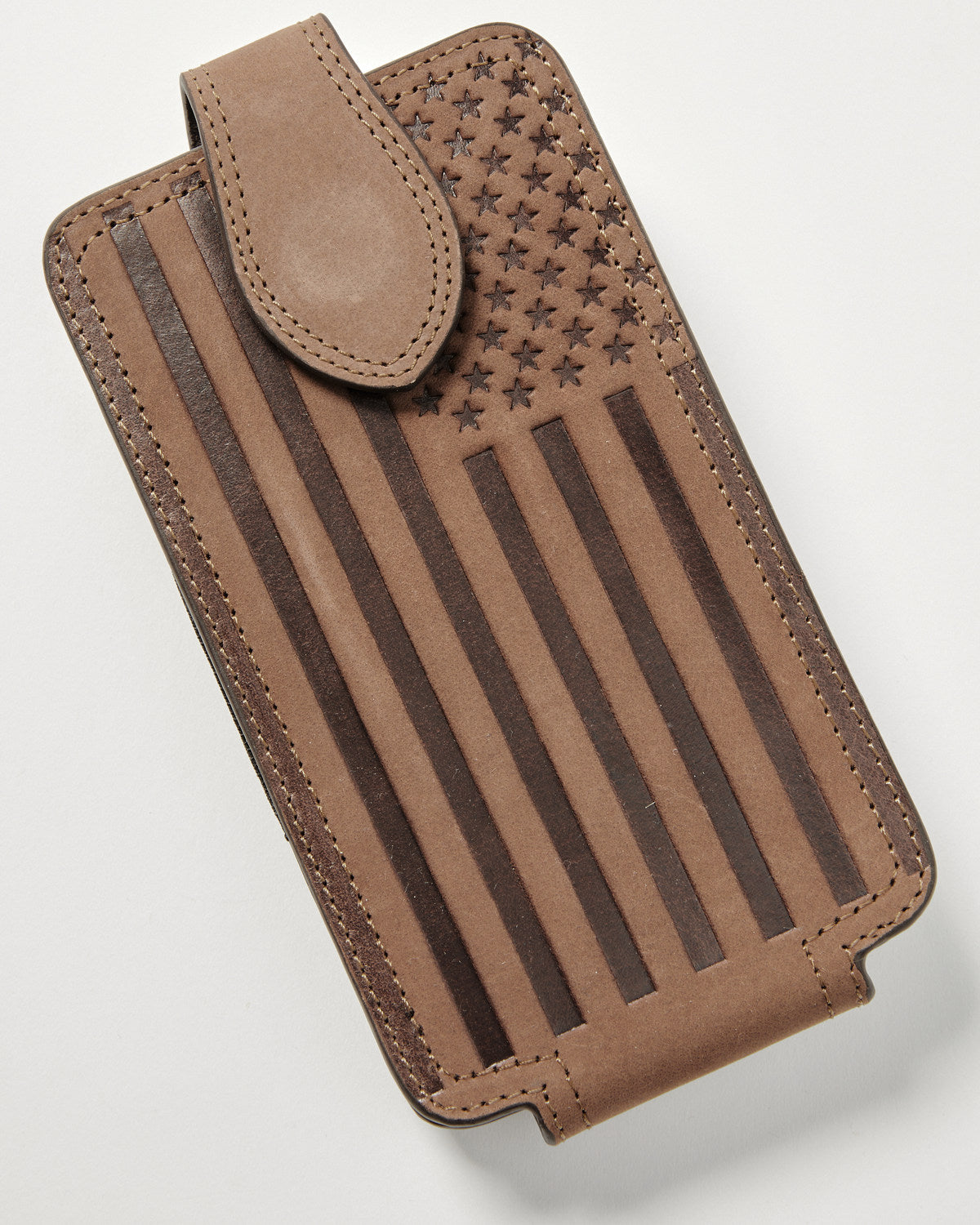 Men's American Flag Cell Phone Wallet Brown