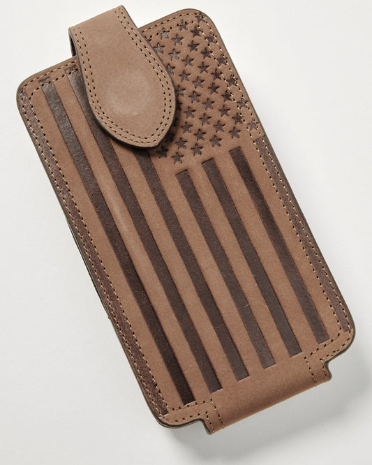 Men's American Flag Cell Phone Wallet Brown