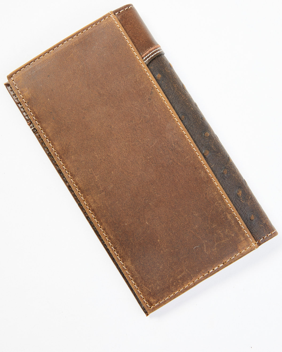 Men's Ostrich Tooled Checkbook Wallet Brown