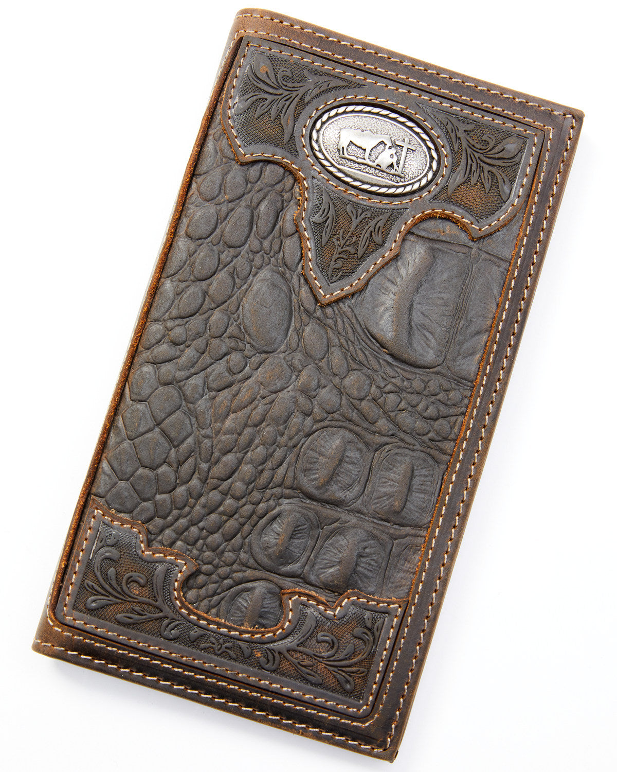 Men's Bi-Fold Crocodile Print Embossed Rodeo Wallet Chocolate