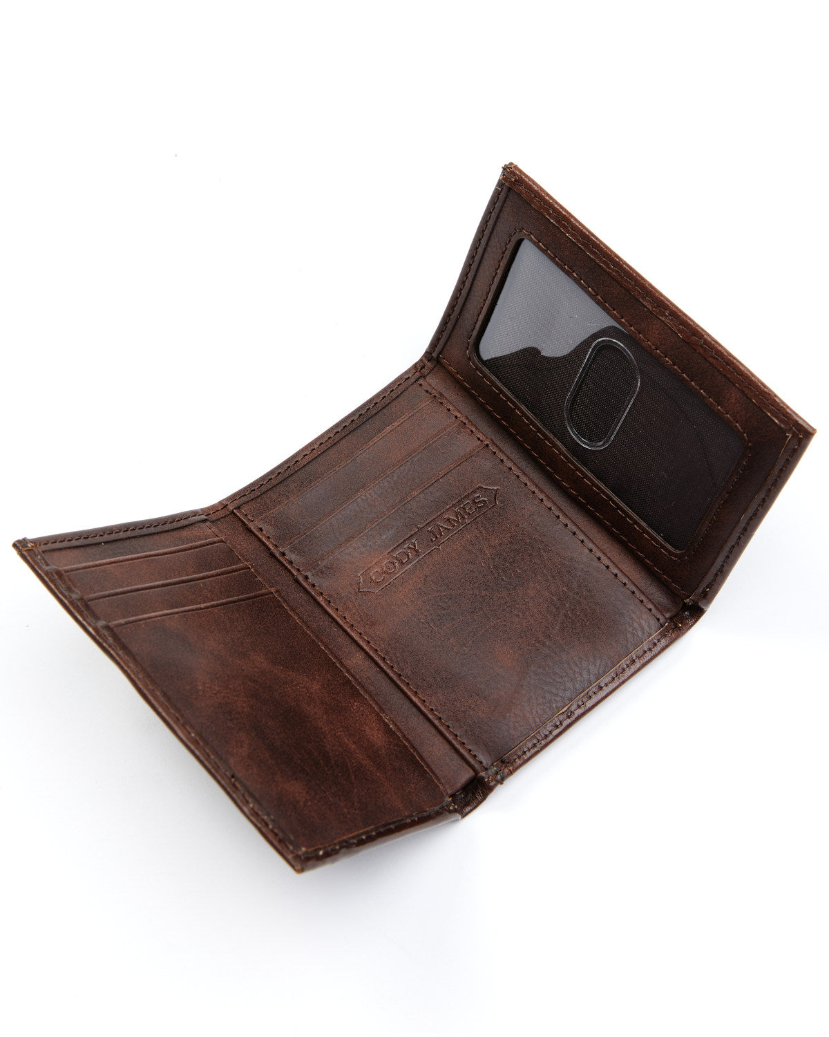Men's Hair-On Floral Tooled Trifold Wallet Brown