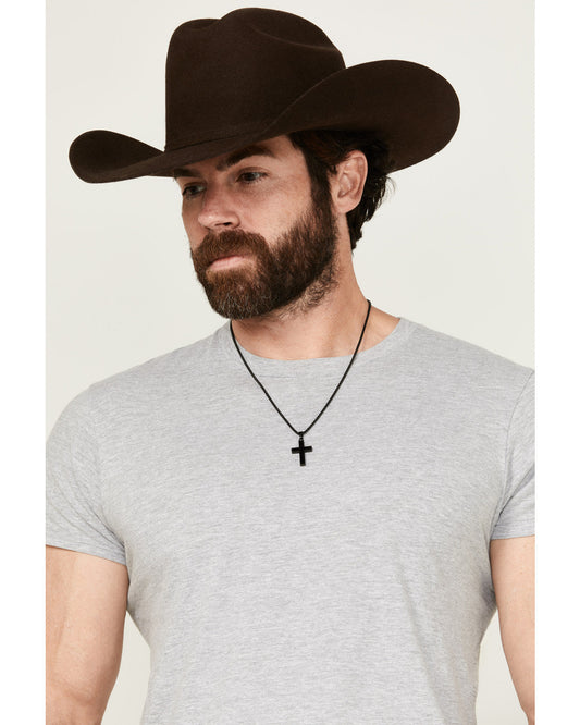 Men's Matte Black Inlay Cross Necklace Black