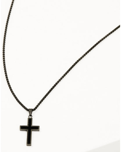 Men's Matte Black Inlay Cross Necklace Black