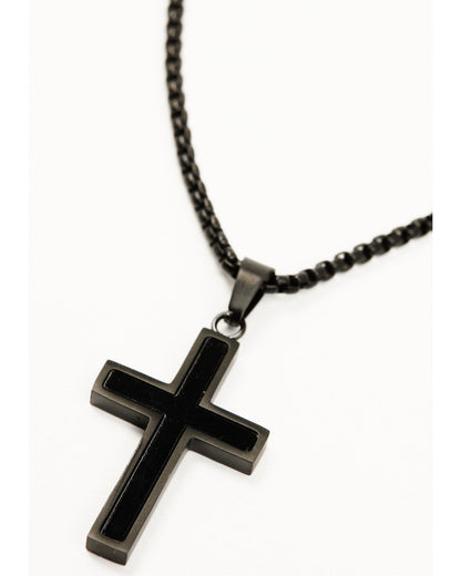 Men's Matte Black Inlay Cross Necklace Black