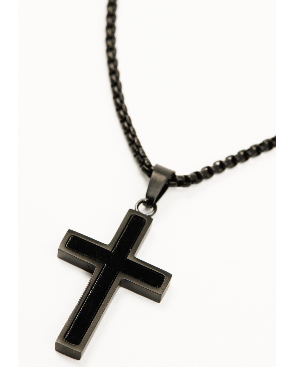 Men's Matte Black Inlay Cross Necklace Black