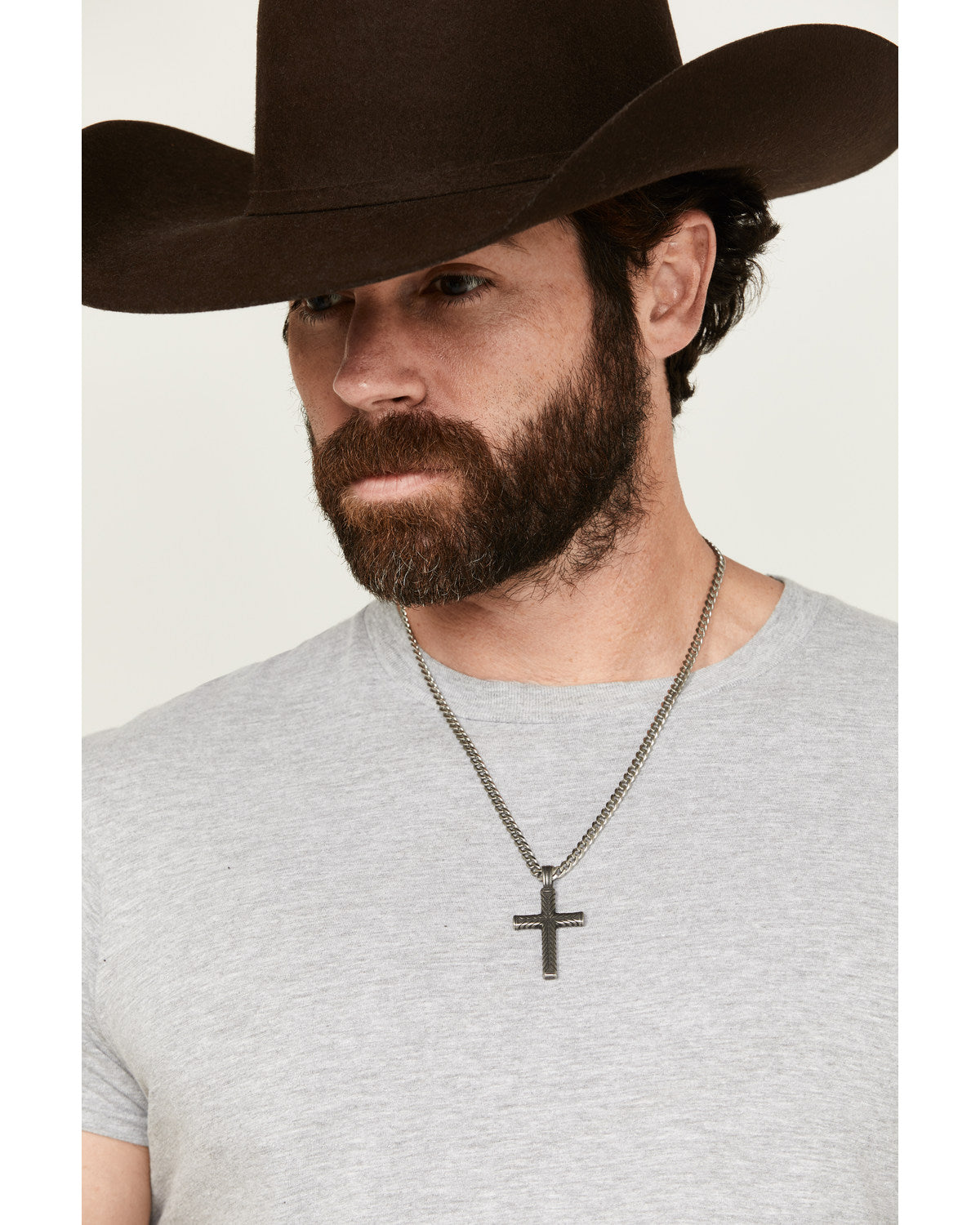 Men's Textured Chevron Cross Necklace Silver