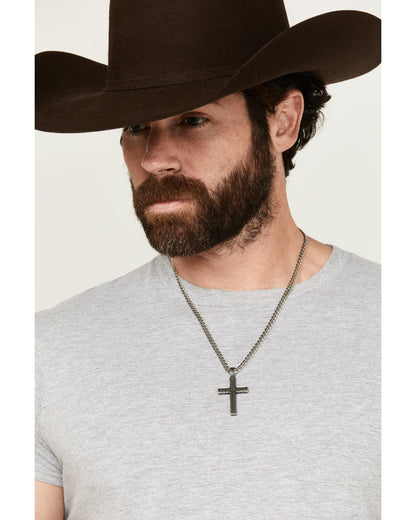 Men's Textured Chevron Cross Necklace Silver