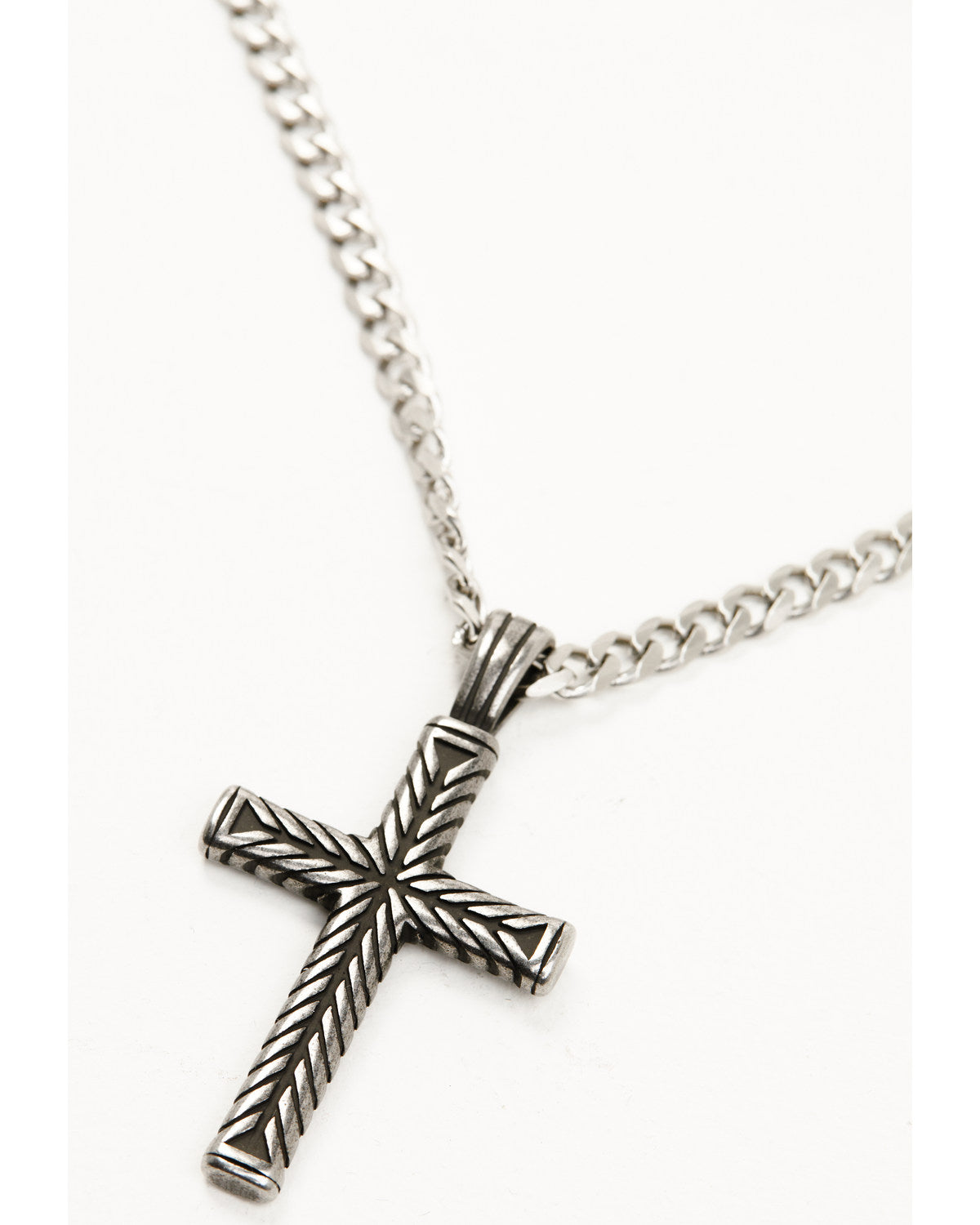 Men's Textured Chevron Cross Necklace Silver