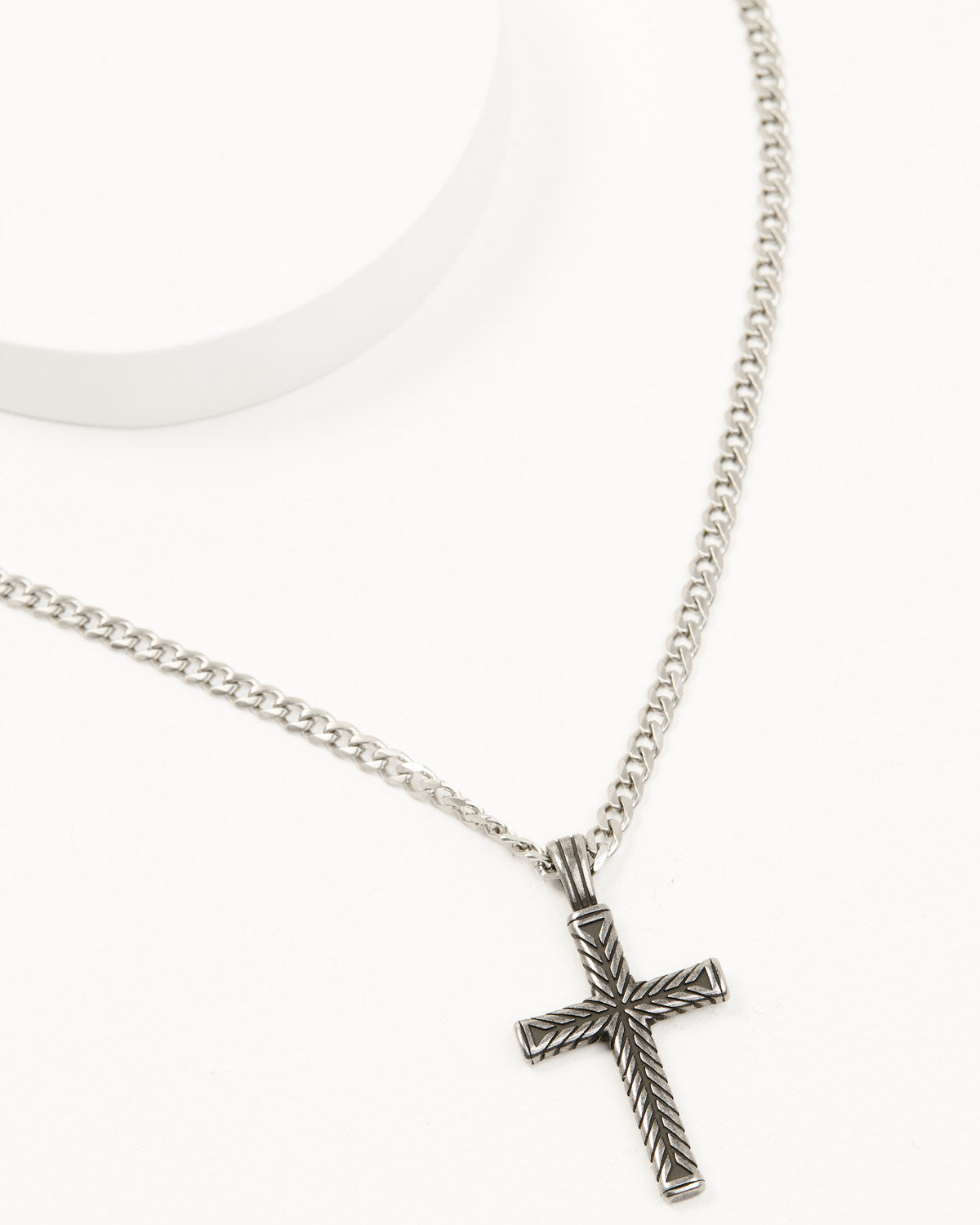 Men's Textured Chevron Cross Necklace Silver