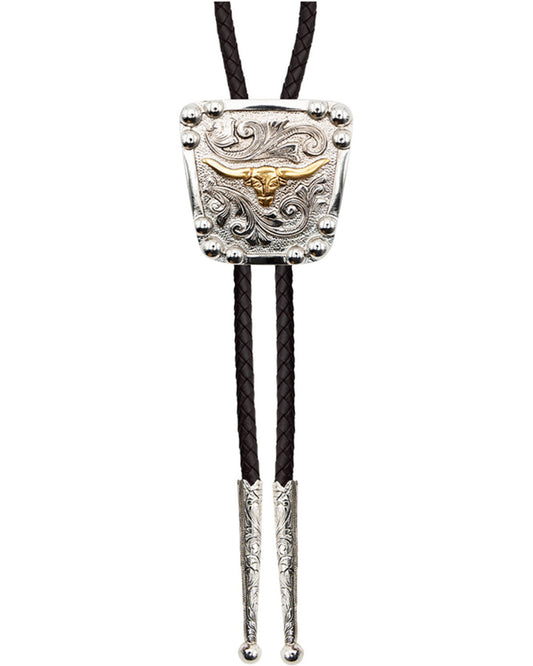Men's Longhorn Bolo Tie Silver