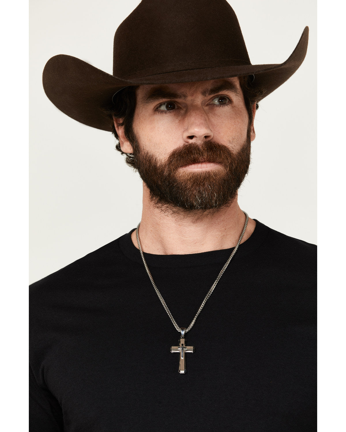 Men's Ornate Cross Necklace Silver