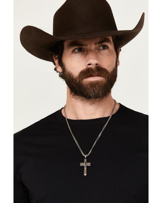 Men's Ornate Cross Necklace Silver