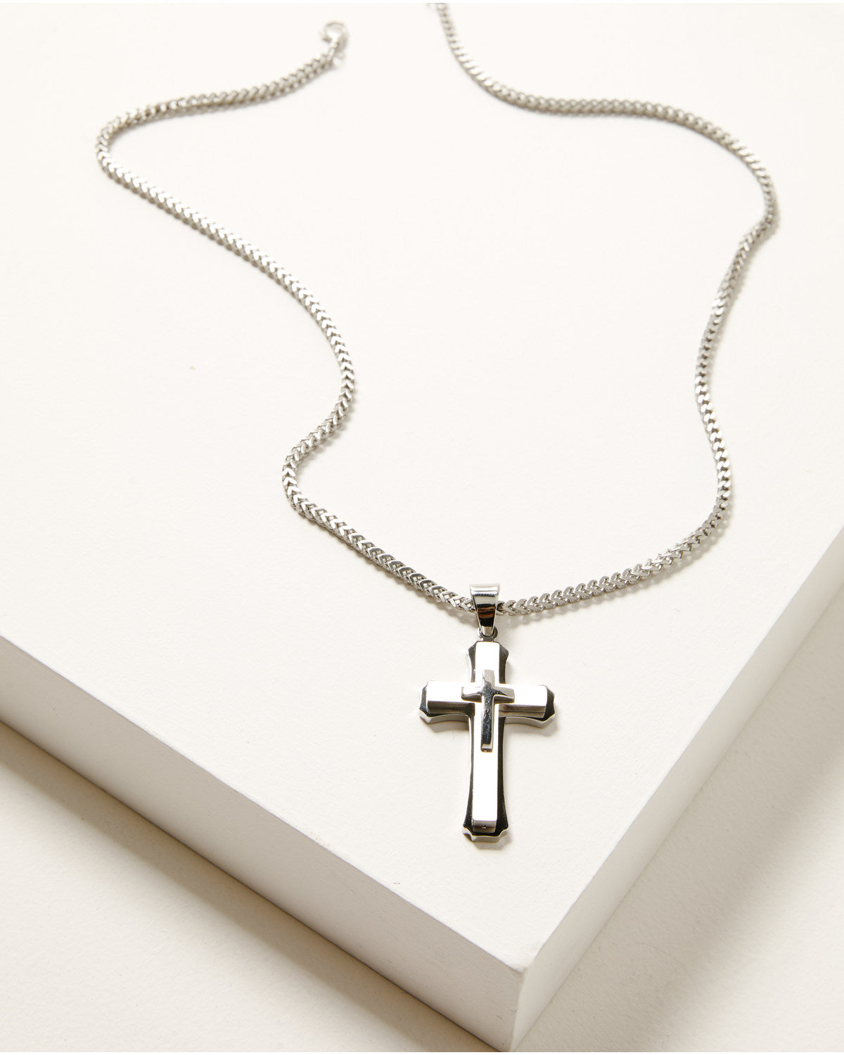 Men's Ornate Cross Necklace Silver