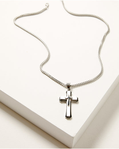 Men's Ornate Cross Necklace Silver