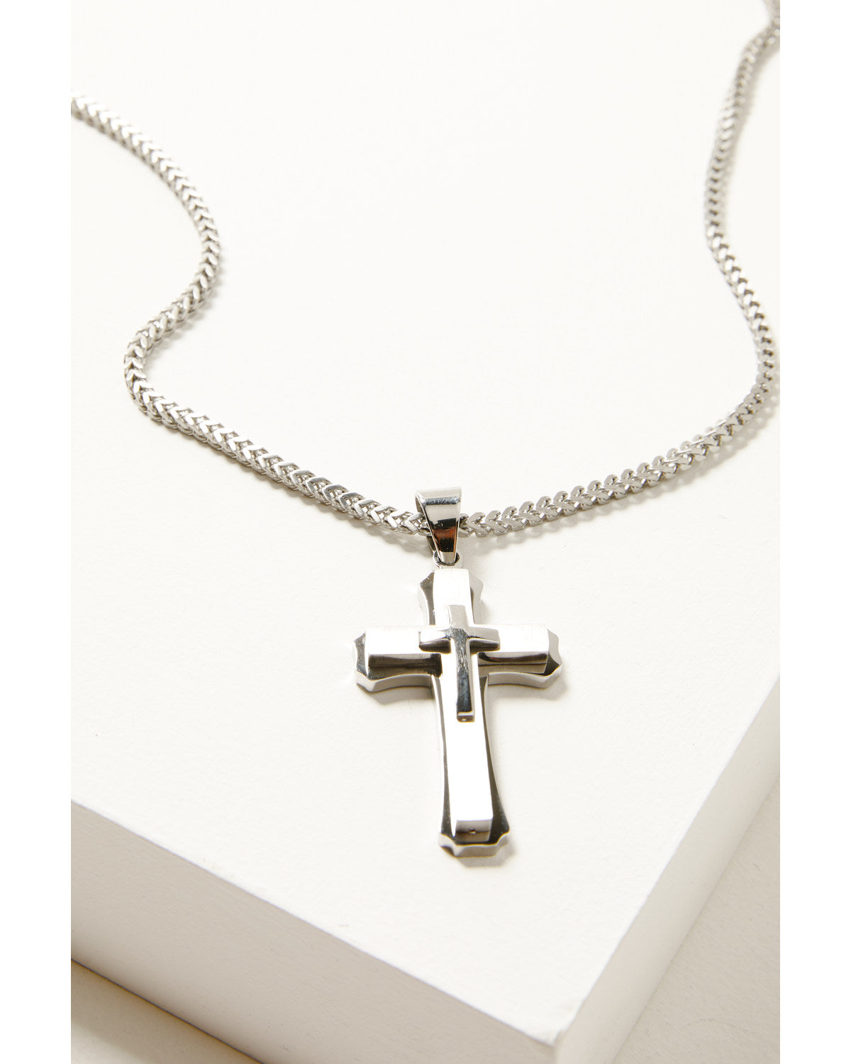 Men's Ornate Cross Necklace Silver