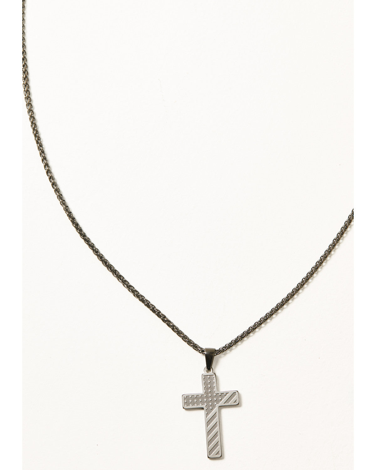 Men's Flag Cross Necklace Silver