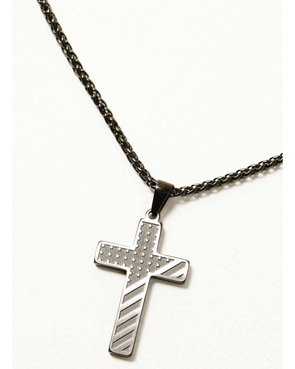 Men's Flag Cross Necklace Silver