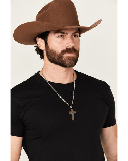 Men's Two-Tone Textured Cross Necklace Silver