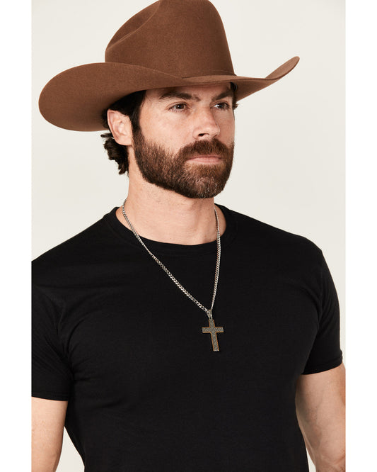Men's Two-Tone Textured Cross Necklace Silver